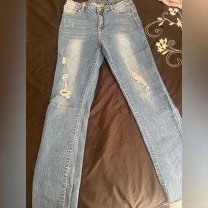 Blue Straight Leg Distressed Jeans